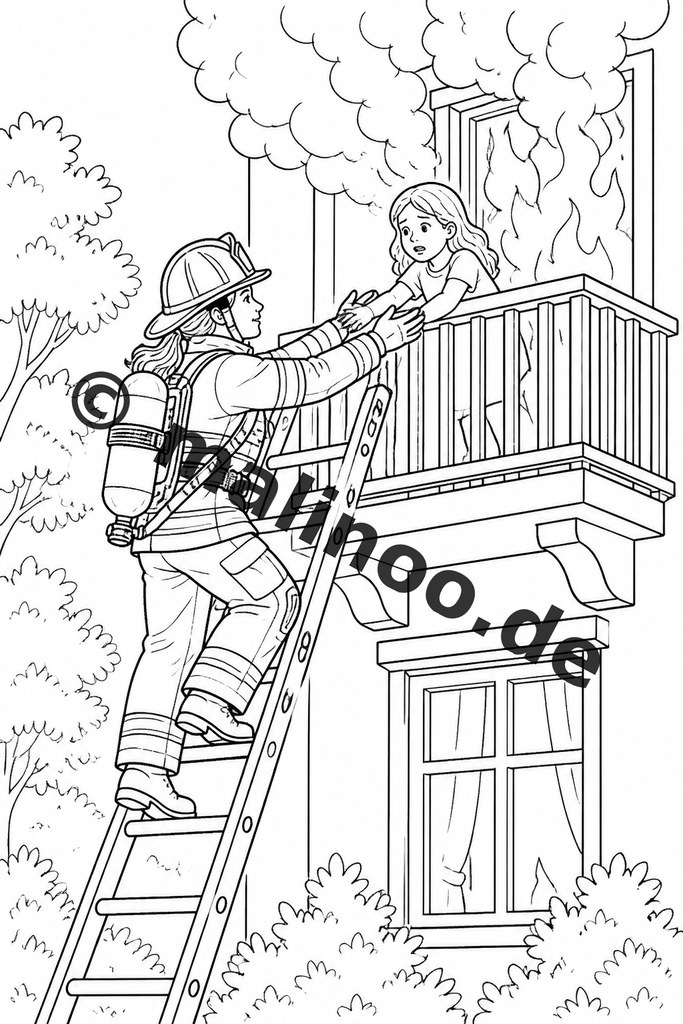 Feuerwehr-Abenteuer zum Ausmalen